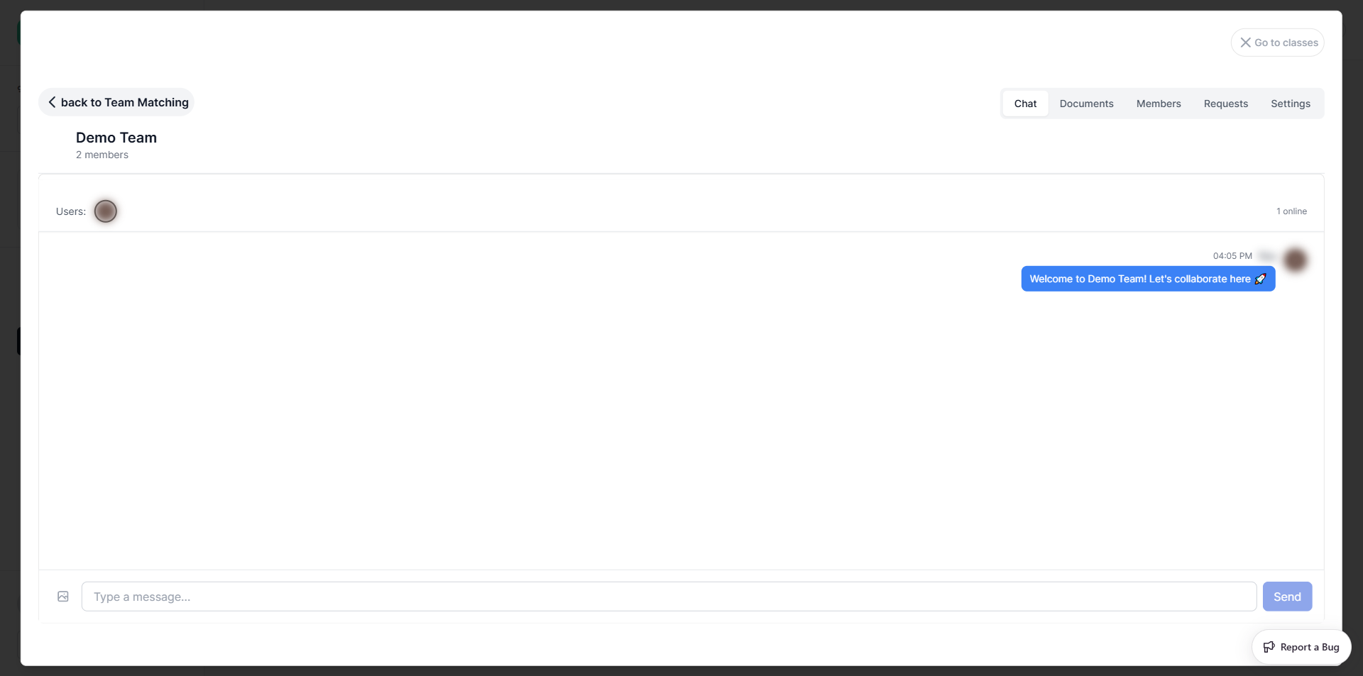 Team Chat with message