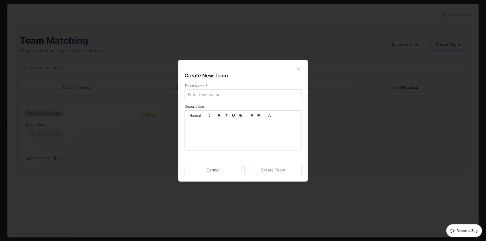 Create New Team Form