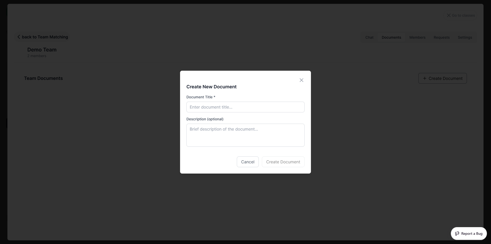 Create document dialog